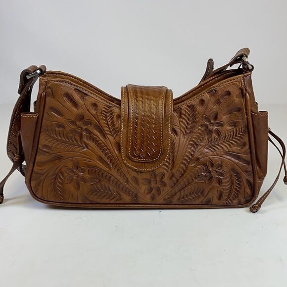 American West Tooled Leather Shoulder Bag Purse A27 - Picture 7 of 15